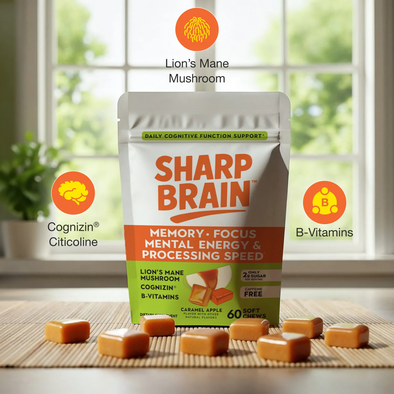 Sharp Brain Chews with Lion's Mane & Cognizin® Citicoline — Caramel Apple Flavor