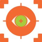Icon of an eye inside an orange circle with crosshairs.